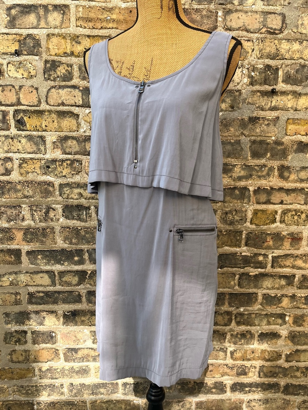 Kenneth Cole Zip Front Midi Tank Dress NWOT Industrial Gray Size Large